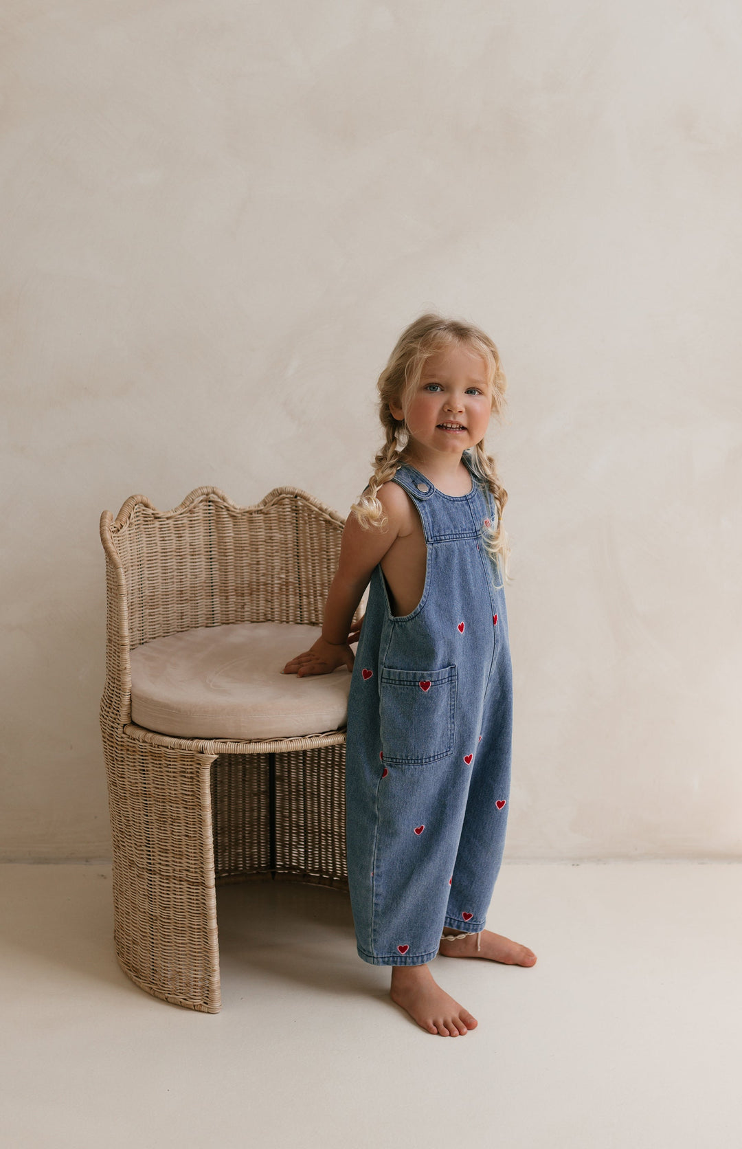 HEART DENIM BARREL OVERALL