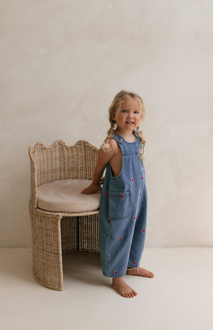 HEART DENIM BARREL OVERALL