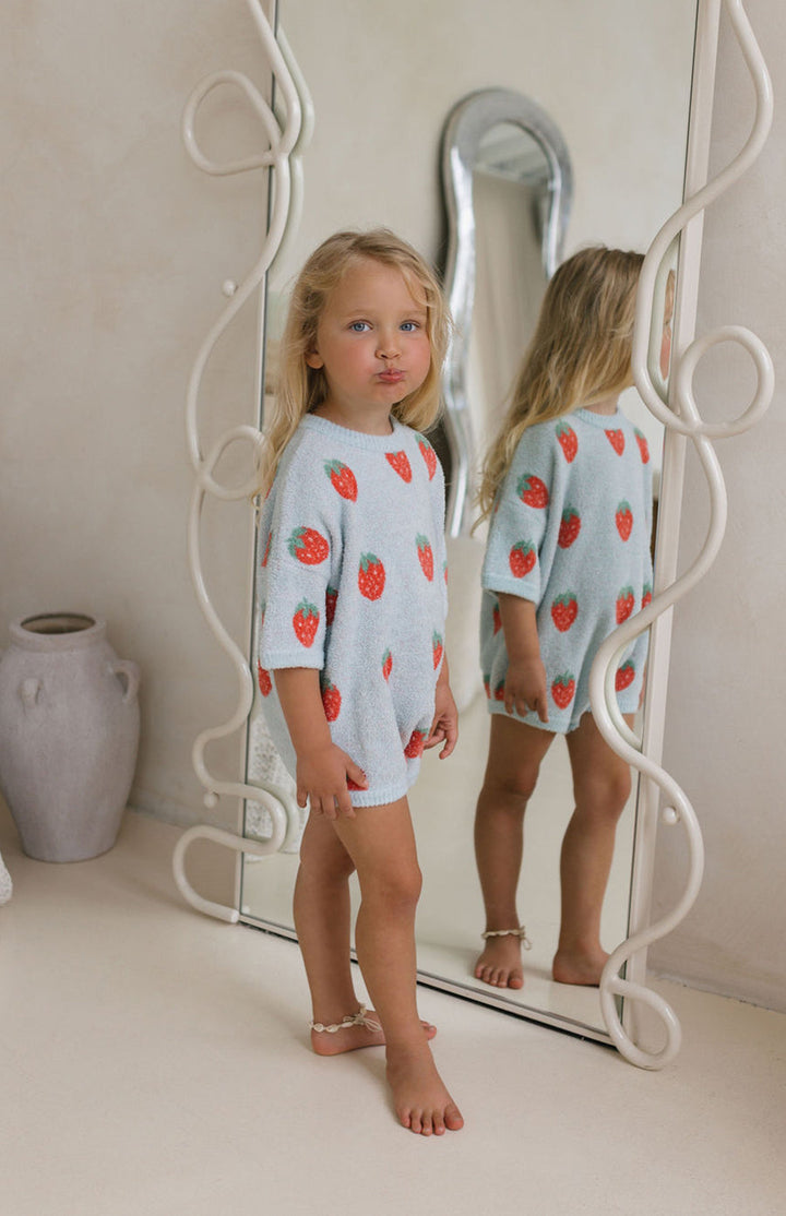 STRAWBERRY ROMPER - SKY