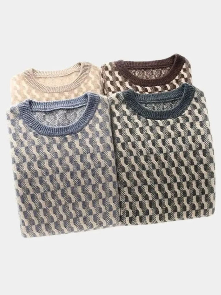 100% Wool Geometric Round Neck Sweater