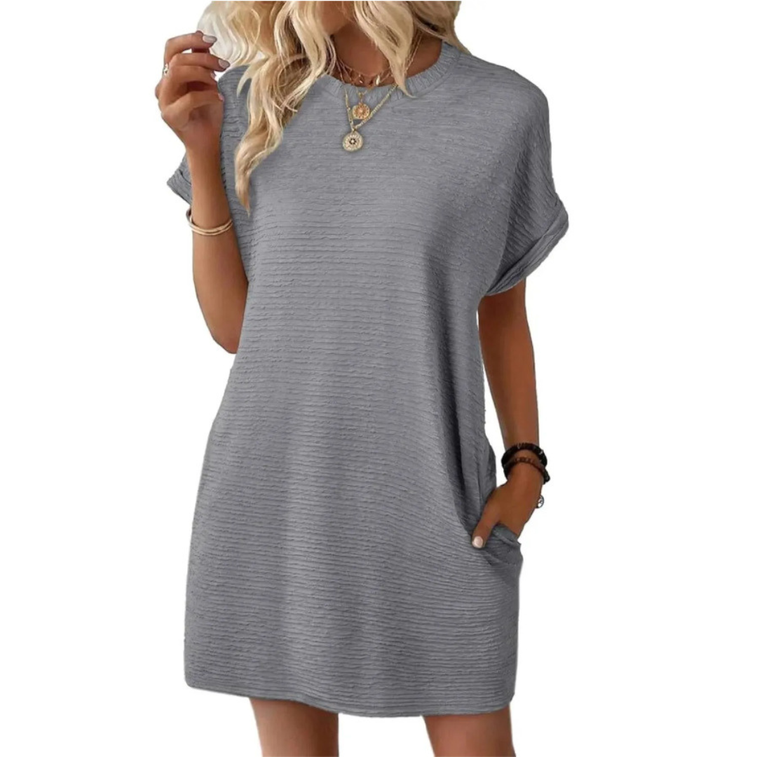 EVASHA™ – Casual Minimalist Round Neck Spring Dress