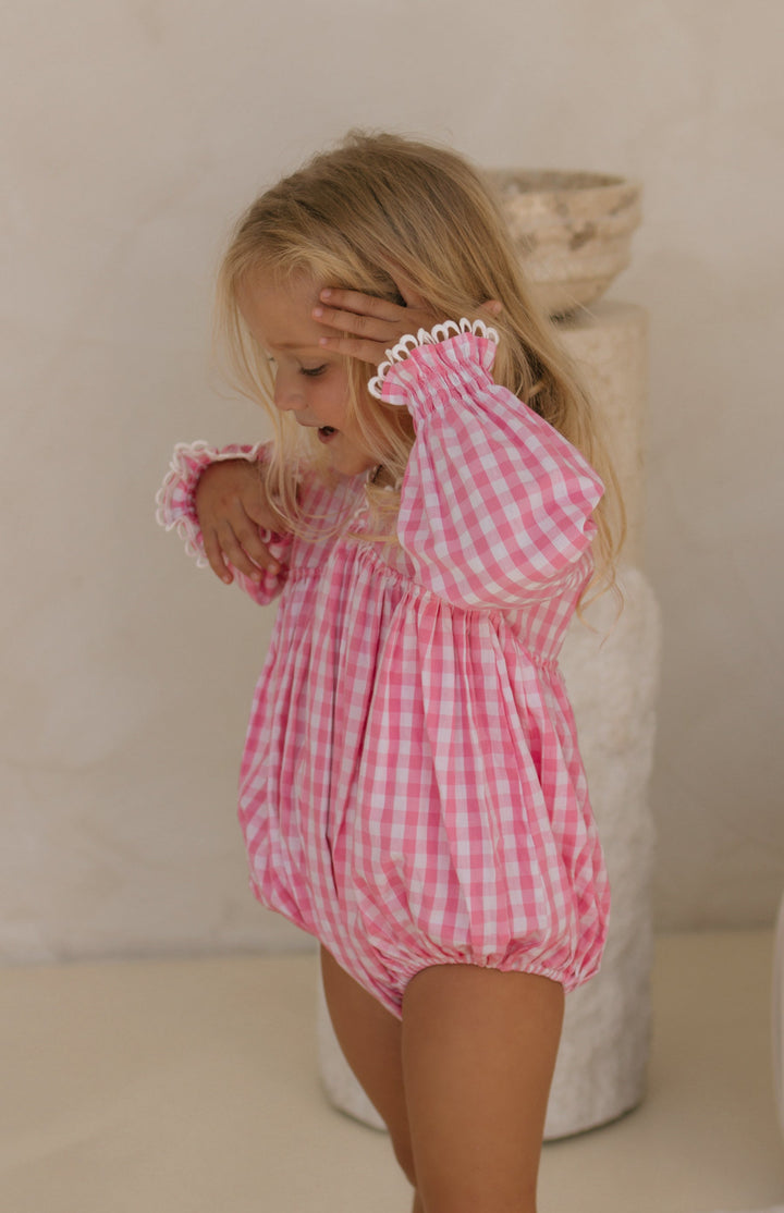 NOELLE ROMPER - PINK GINGHAM