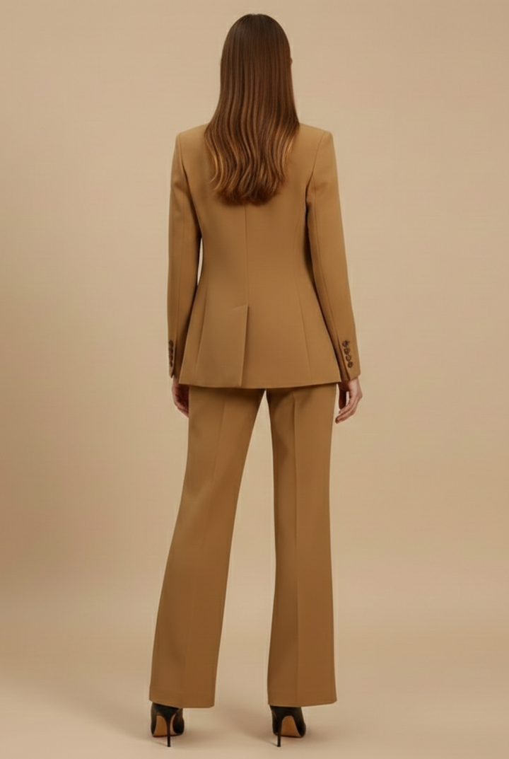 Women's Tailored Three-Piece Suit Set - Single-Breasted Blazer - Button-Front Waistcoat and Flared Trousers - Formal Style