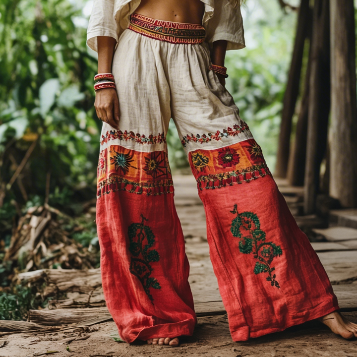 Liyana | Boho Embroidered Wide-Leg Trousers
