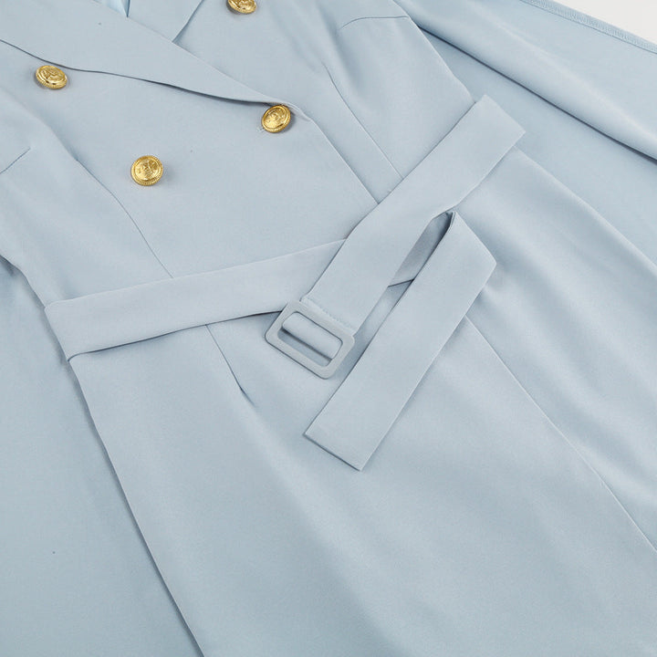 Cape Blazer Mini Dress with Belt and Gold Button Detail