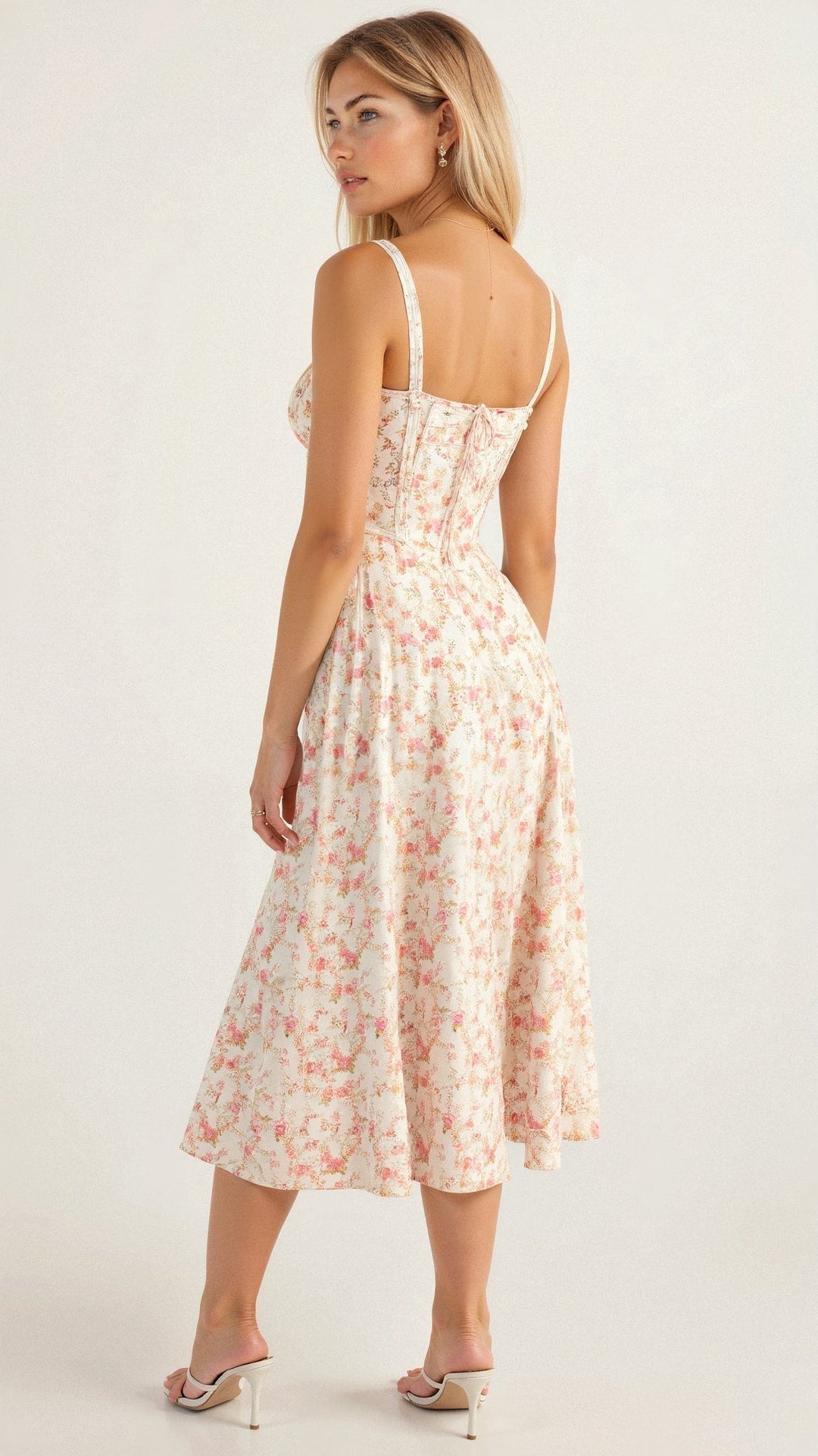 Corset Midi Dress – Tailored Waist and Flowing Skirt