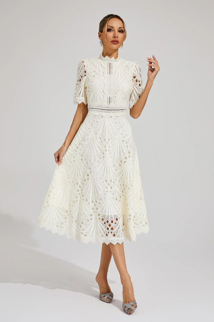 Lace Midi Dress – Elegant Scoop Neckline for Weddings and Special Events
