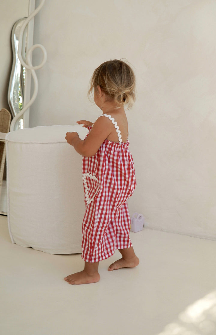 PICNIC RIC RAC JUMPSUIT- CHERRY GINGHAM