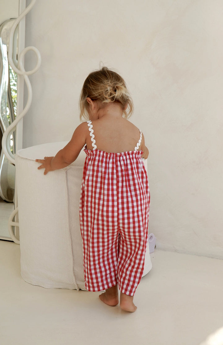 PICNIC RIC RAC JUMPSUIT- CHERRY GINGHAM