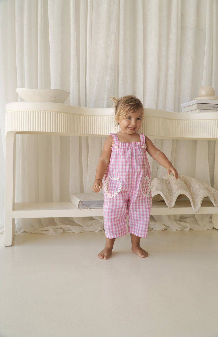 PICNIC RIC RAC JUMPSUIT- PINK GINGHAM