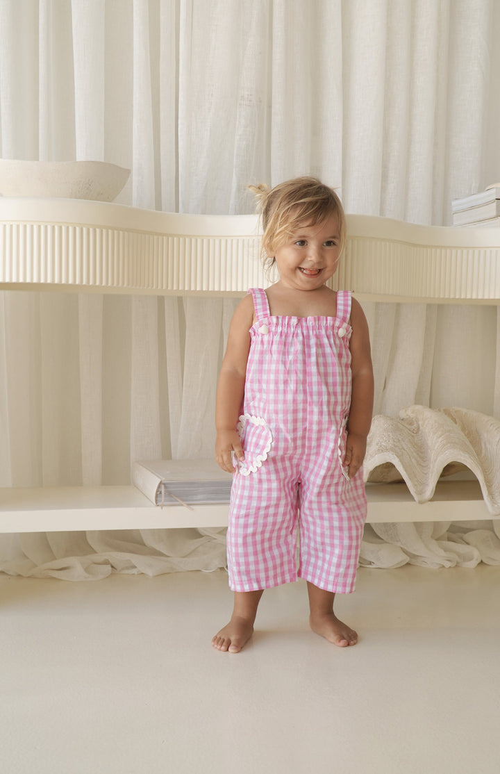 PICNIC RIC RAC JUMPSUIT- PINK GINGHAM