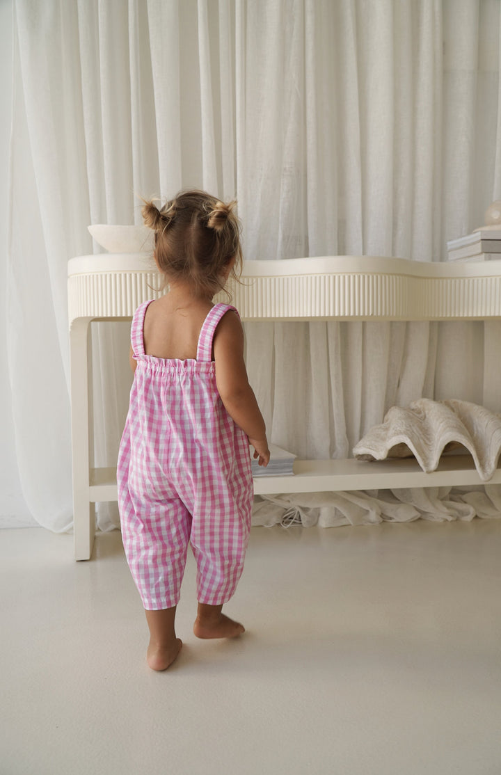 PICNIC RIC RAC JUMPSUIT- PINK GINGHAM