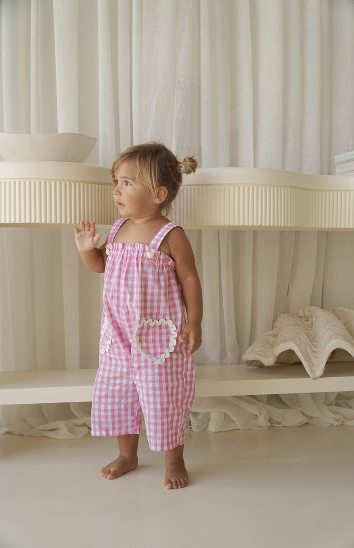 PICNIC RIC RAC JUMPSUIT- PINK GINGHAM