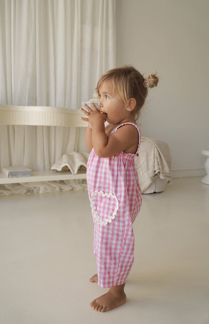 PICNIC RIC RAC JUMPSUIT- PINK GINGHAM