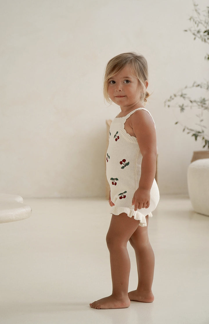 CHERRY KNIT ROMPER