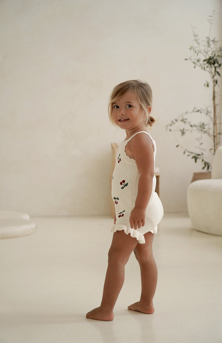 CHERRY KNIT ROMPER
