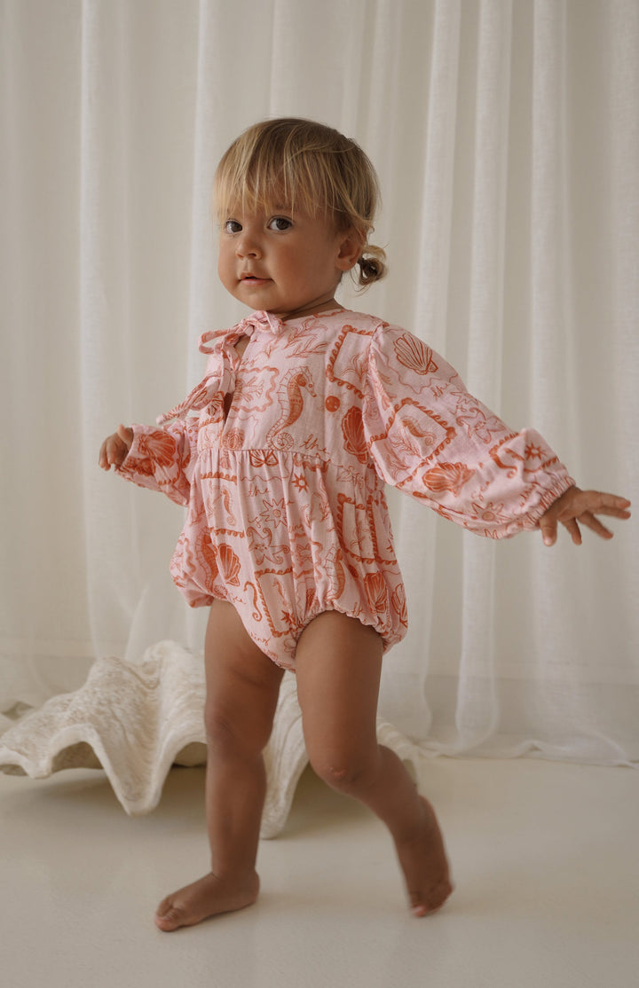 SEA IS CALLING FRONT TIE ROMPER - PINK/RED