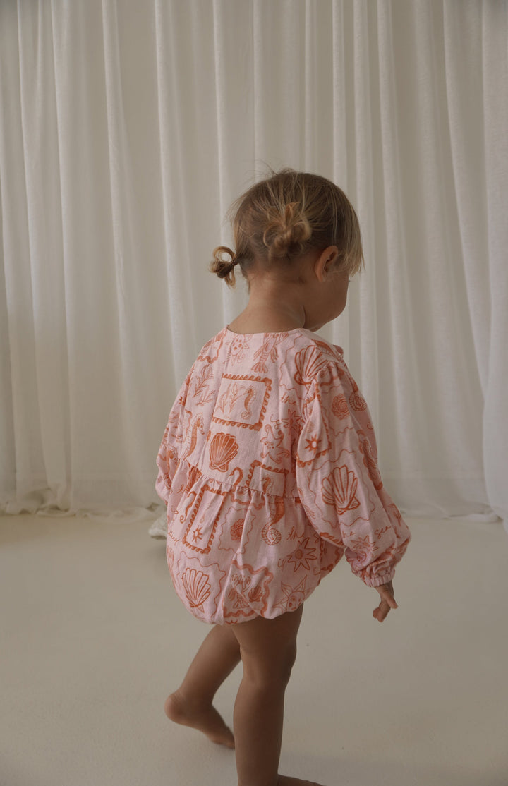 SEA IS CALLING FRONT TIE ROMPER - PINK/RED