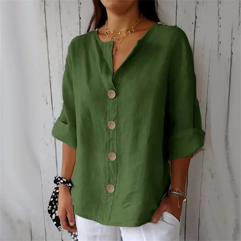 Liora | Women’s V-Neck Button Blouse