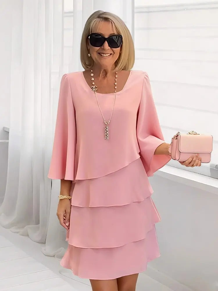 Catherine Elegant Ruffle Comfort Dress in pink