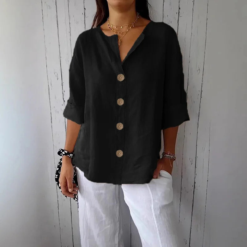 Liora | Women’s V-Neck Button Blouse