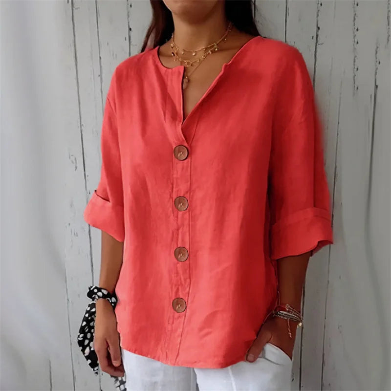 Liora | Women’s V-Neck Button Blouse