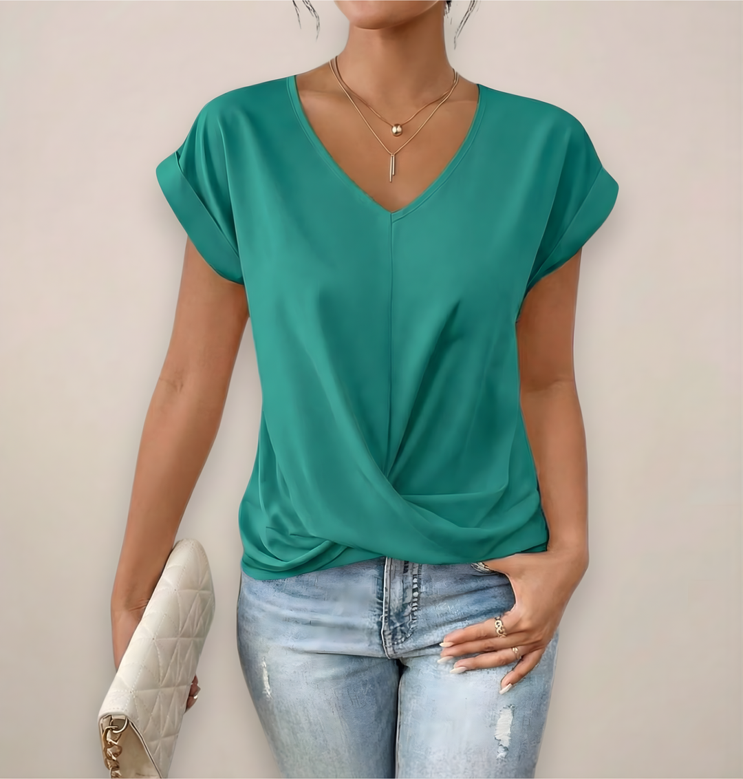 Women’s Short Sleeve Twist Front Top – V-Neck – Spring, Summer