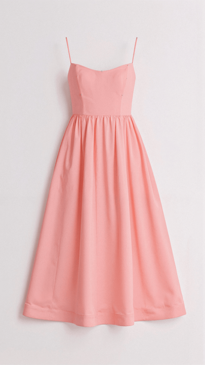 Women’s A-Line Midi Dress – Ascot Style – Spaghetti Straps – Flowing Design – Elegant Fit