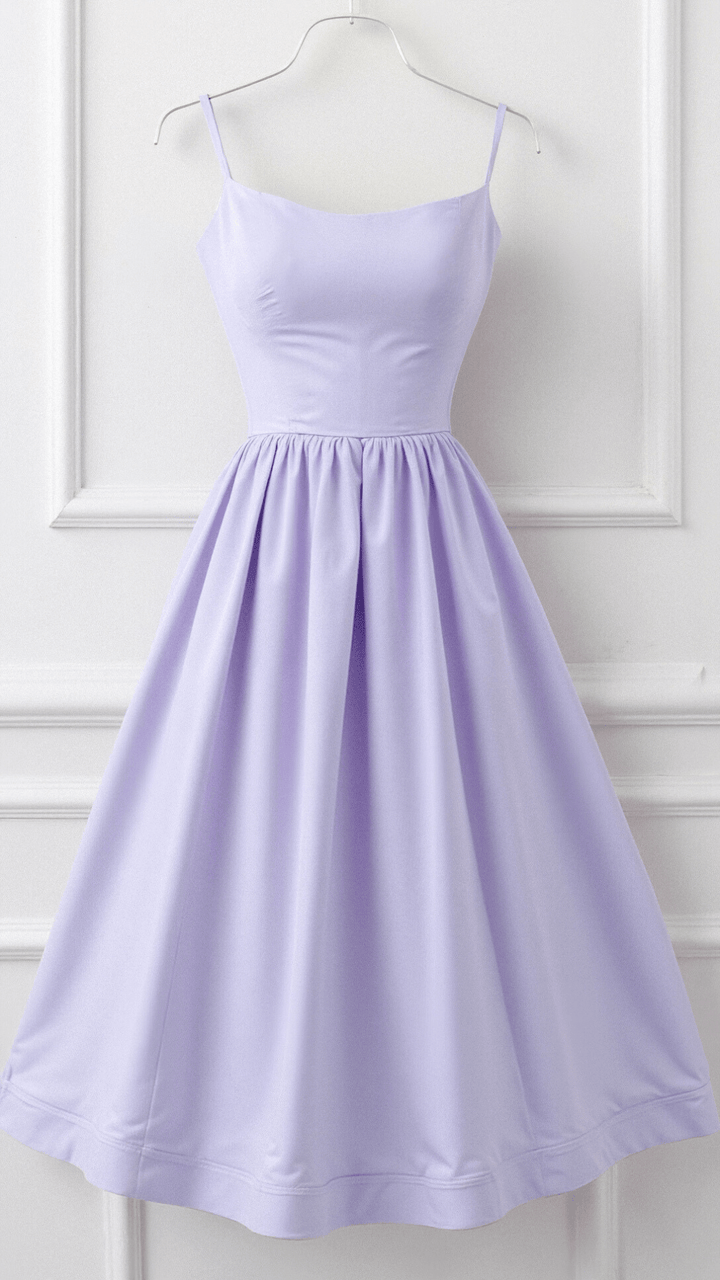 Women’s A-Line Midi Dress – Ascot Style – Spaghetti Straps – Flowing Design – Elegant Fit