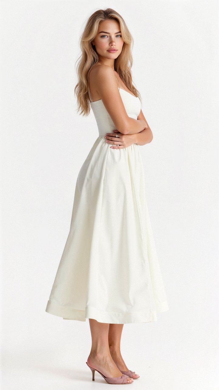 Women’s A-Line Midi Dress – Ascot Style – Spaghetti Straps – Flowing Design – Elegant Fit