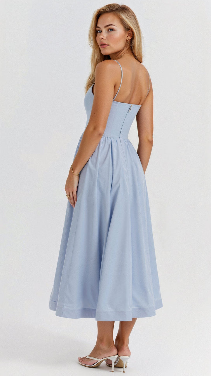 Women’s A-Line Midi Dress – Ascot Style – Spaghetti Straps – Flowing Design – Elegant Fit