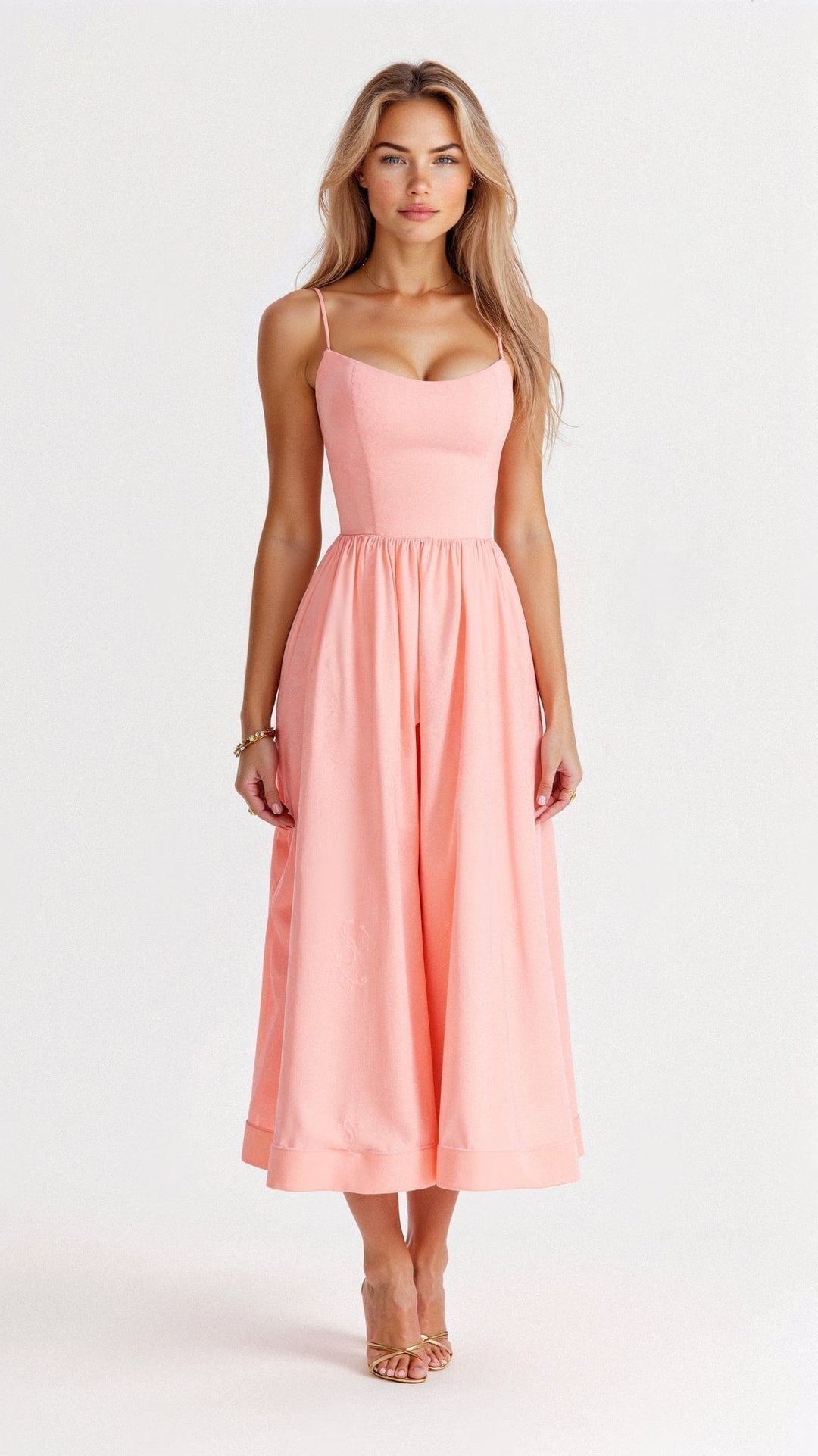Women’s A-Line Midi Dress – Ascot Style – Spaghetti Straps – Flowing Design – Elegant Fit