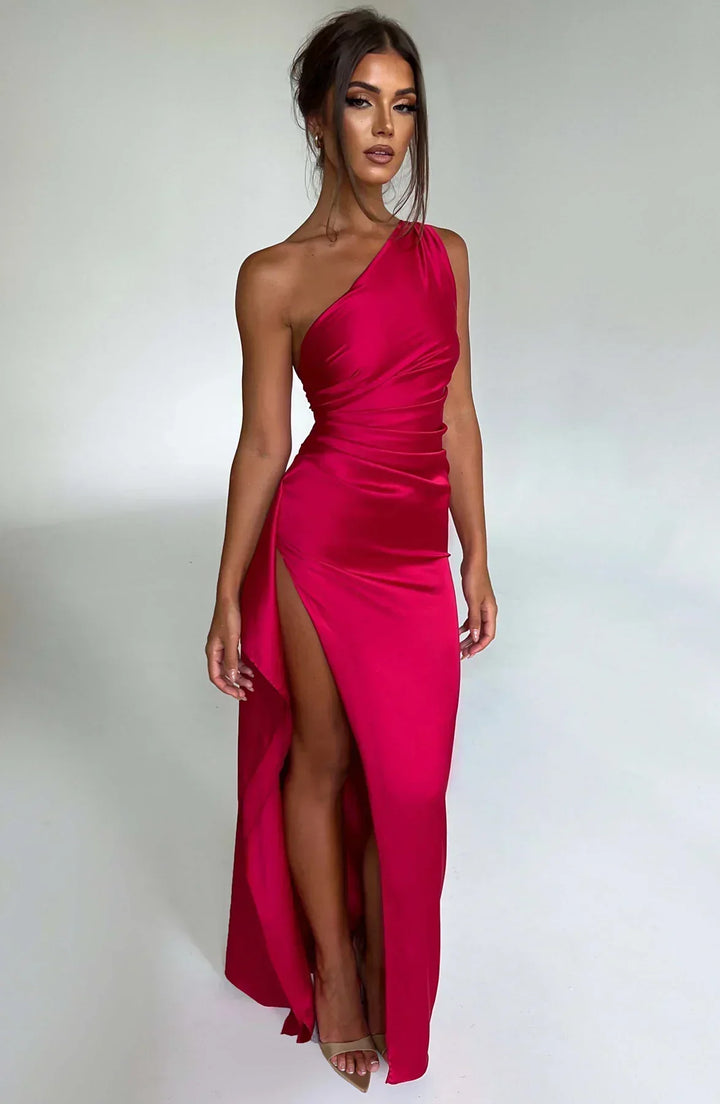 Women’s Asymmetric Evening Maxi Dress – Elegant Gown with High Split