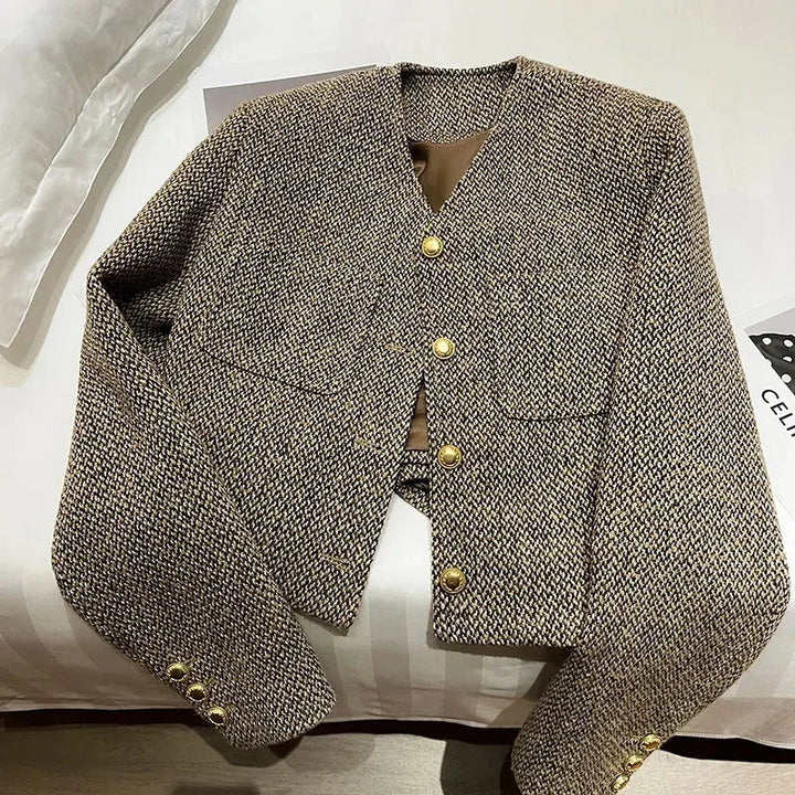 Women’s Cropped Blazer – Tailored Fit with Gold-Tone Buttons