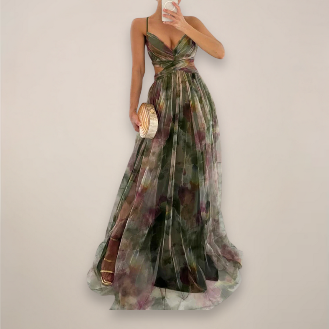 Women’s Floral Maxi Dress – Adjustable Back Tie – Lightweight Fabric – Romantic Print – Day-to-Night Versatility