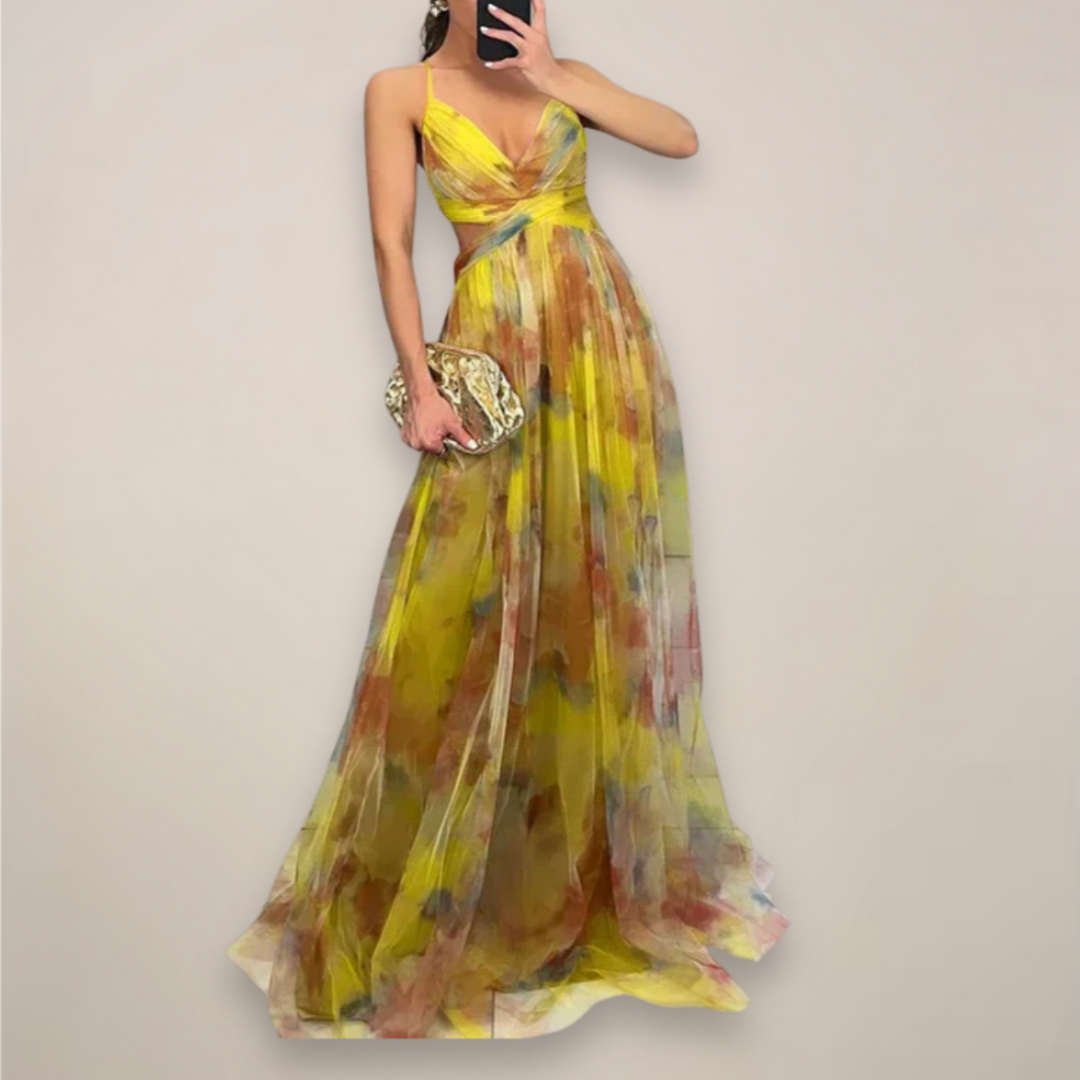 Women’s Floral Maxi Dress – Adjustable Back Tie – Lightweight Fabric – Romantic Print – Day-to-Night Versatility