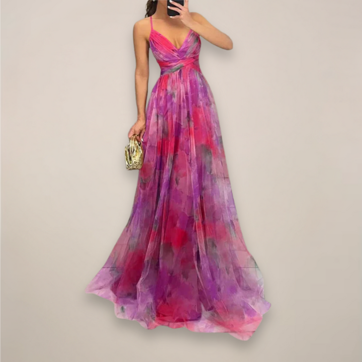 Women’s Floral Maxi Dress – Adjustable Back Tie – Lightweight Fabric – Romantic Print – Day-to-Night Versatility
