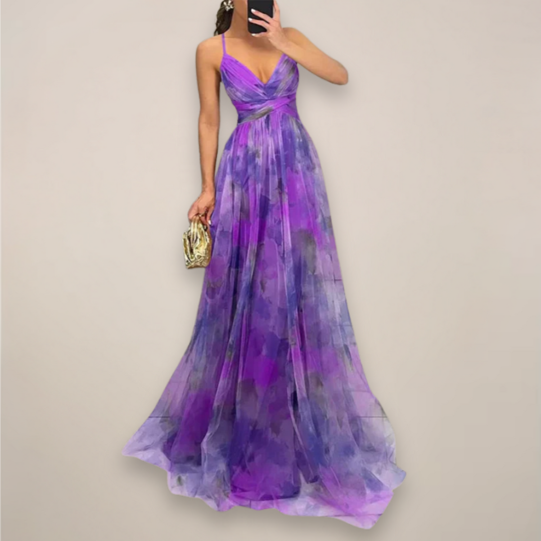 Women’s Floral Maxi Dress – Adjustable Back Tie – Lightweight Fabric – Romantic Print – Day-to-Night Versatility