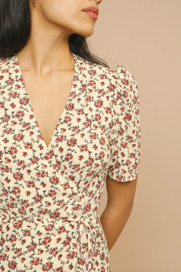 Women’s Floral Midi Dress – V-Neck Garden Party Elegance