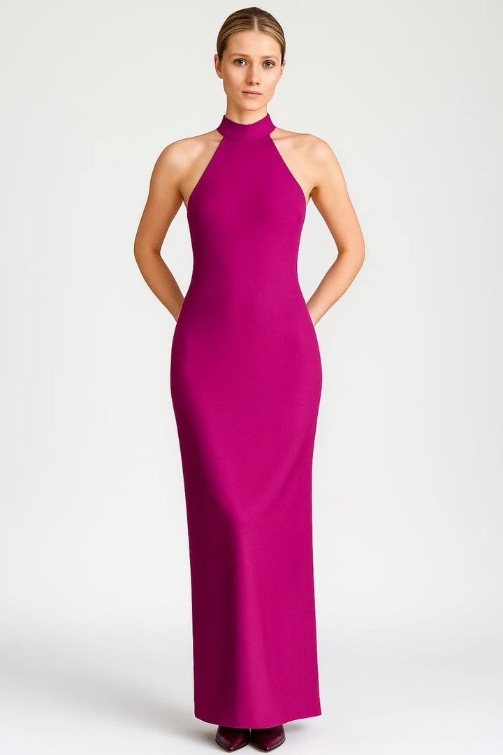 Women’s Halter Neck Maxi Dress – Elegant Sleeveless Silhouette with Side Slit and Tie-Back Closure