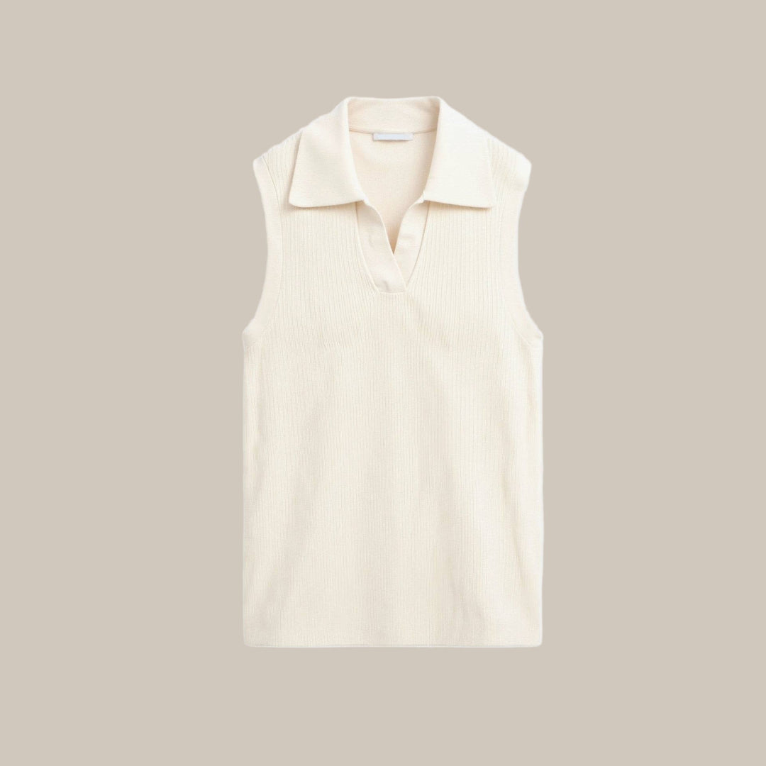 Women’s Sleeveless Knit Top – Open Collar V-Neck
