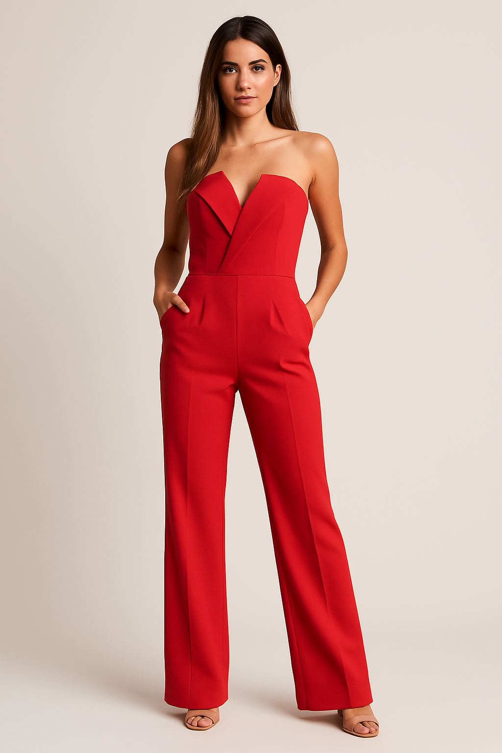 Sleeveless One-Piece Jumpsuit | With V-Neck and Wide-leg Trousers