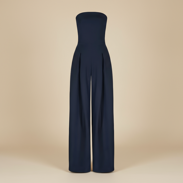 Women’s Strapless Wide-Leg Jumpsuit – Structured Bodice with Elegant Flowing Silhouette