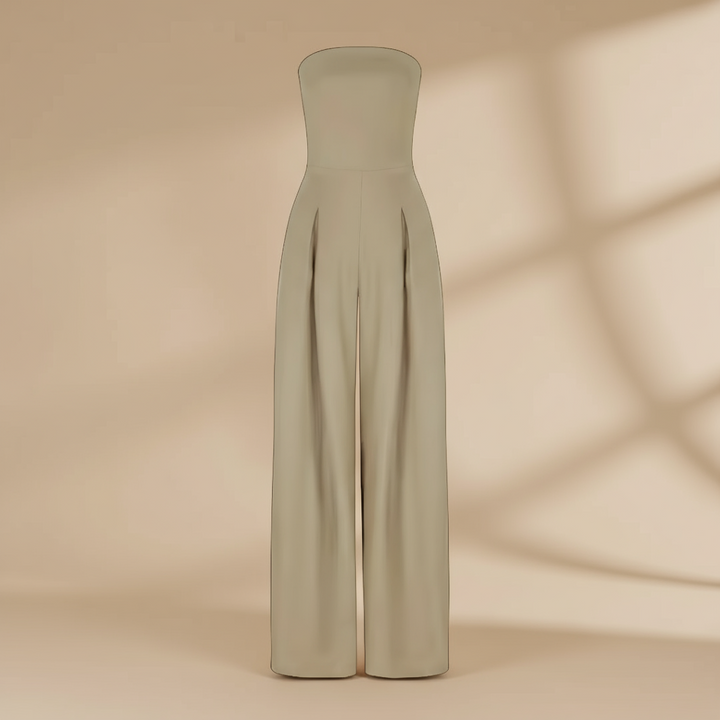 Women’s Strapless Wide-Leg Jumpsuit – Structured Bodice with Elegant Flowing Silhouette