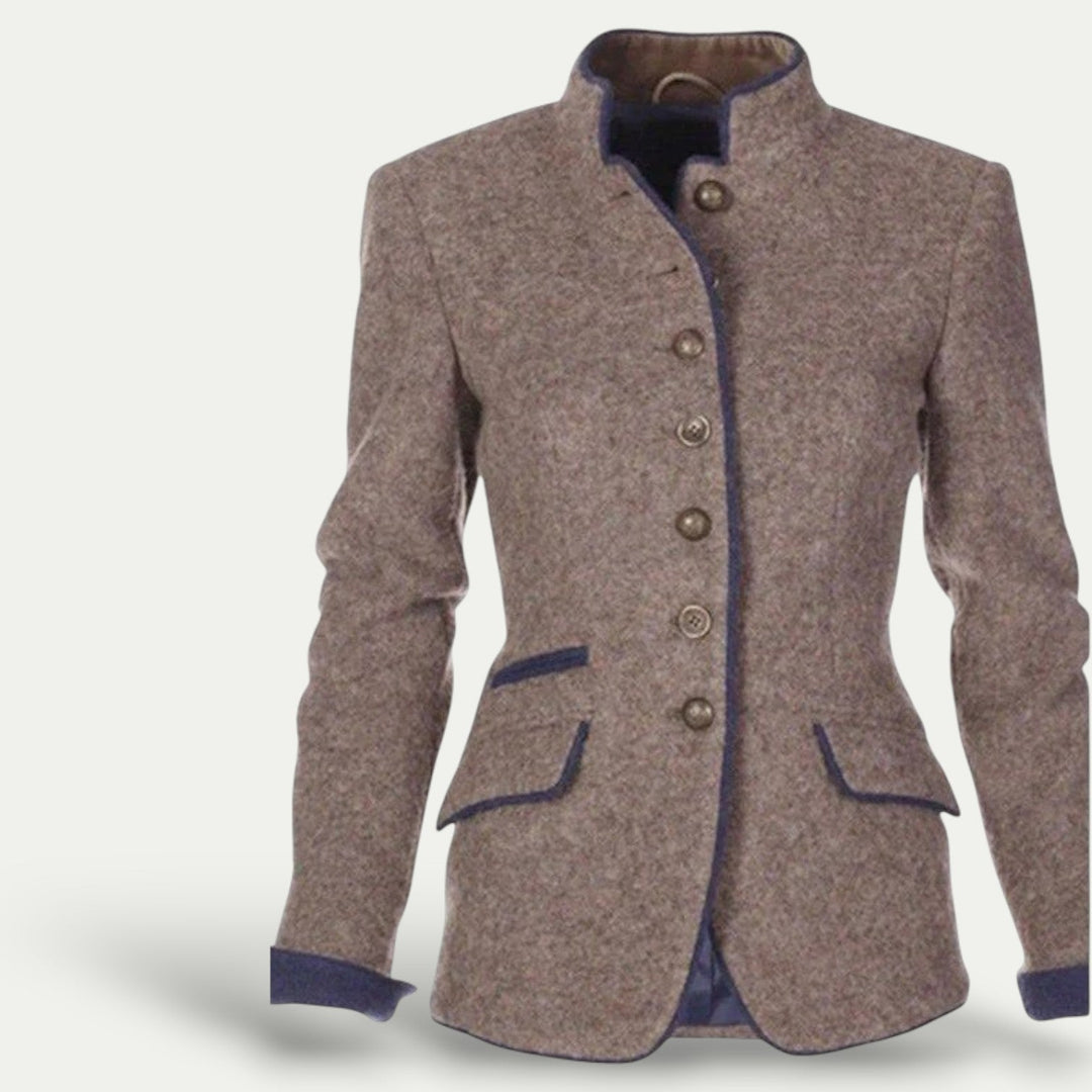 Women’s Tailored Short Blazer with Stand Collar – Smart Casual Layer