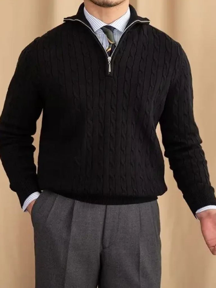 Cable Knit Sweater with Zip