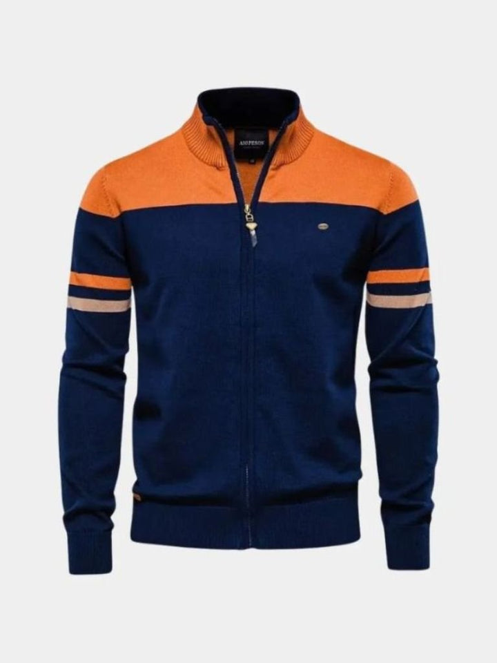 Cardigan Sweater with Zip and Stand-Up Collar
