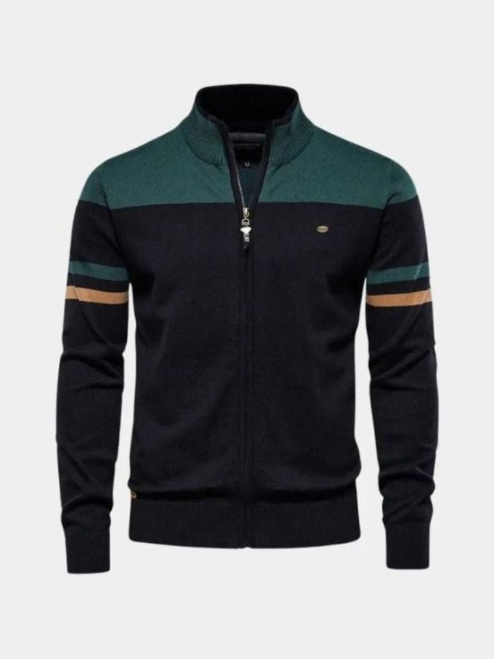 Cardigan Sweater with Zip and Stand-Up Collar
