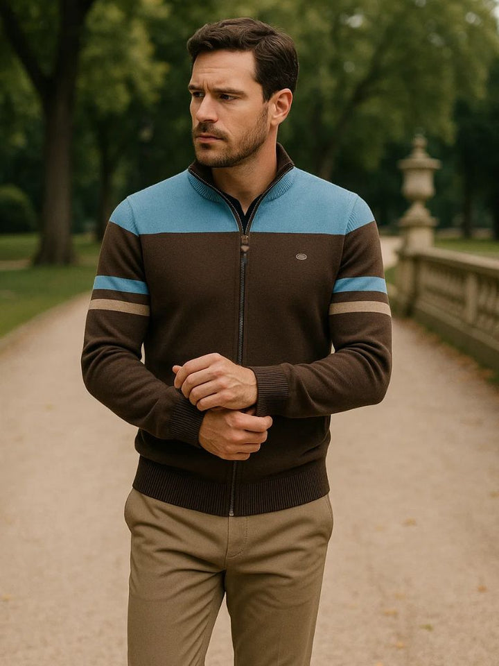Cardigan Sweater with Zip and Stand-Up Collar