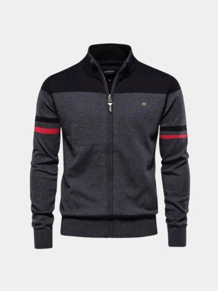 Cardigan Sweater with Zip and Stand-Up Collar